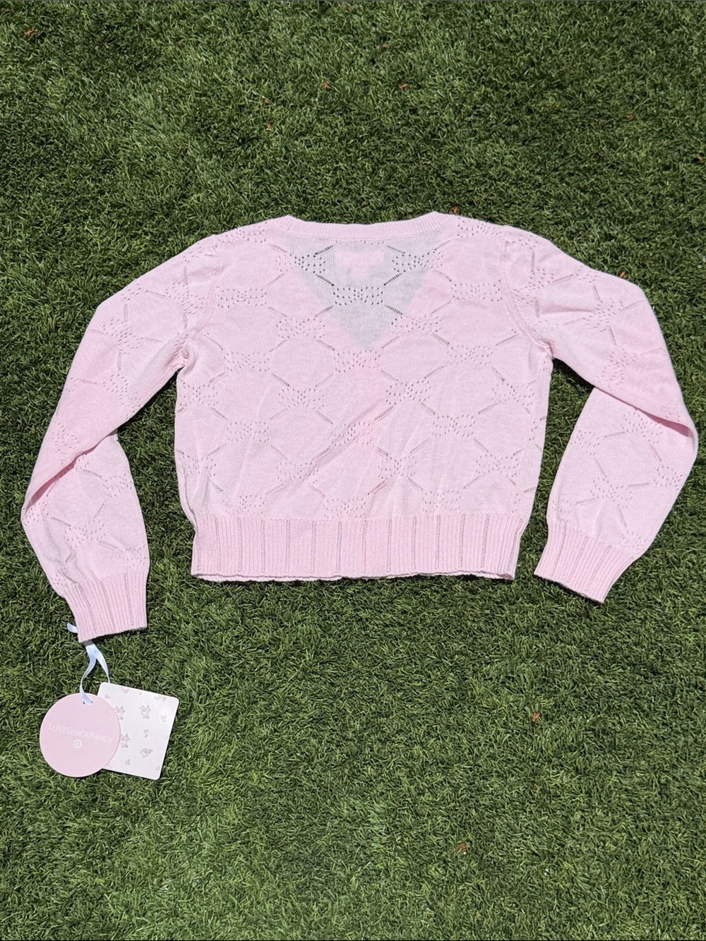 LoveShackFancy x Target Girls Light Pink Eyelet Knit Cardigan - Picture 4 of 4